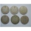 Image 1 : LOT OF 6 DIFFERENT DATES - SILVER CANADIAN QUARTERS (1930, 1931, 1932, 1933, 1935, 1936)