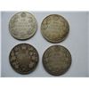 Image 1 : LOT OF 4 DIFFERENT DATES - SILVER CANADIAN HALF DOLLARS (1906, 1913, 1918, 1919)