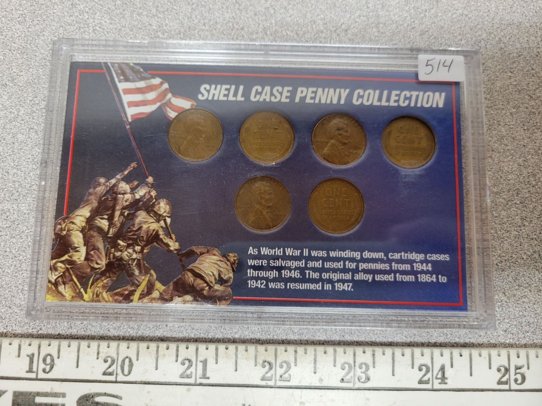 Shell Case Penny Collection. Set of 6 coins, all made from shell ...