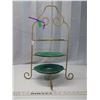 Image 1 : Metal cake stand with 2 green Wedgewood cake plates