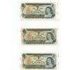 Set of 3, 1973 1 Dollar Canadian Bills - Prefixes ECN/ECH/ALR