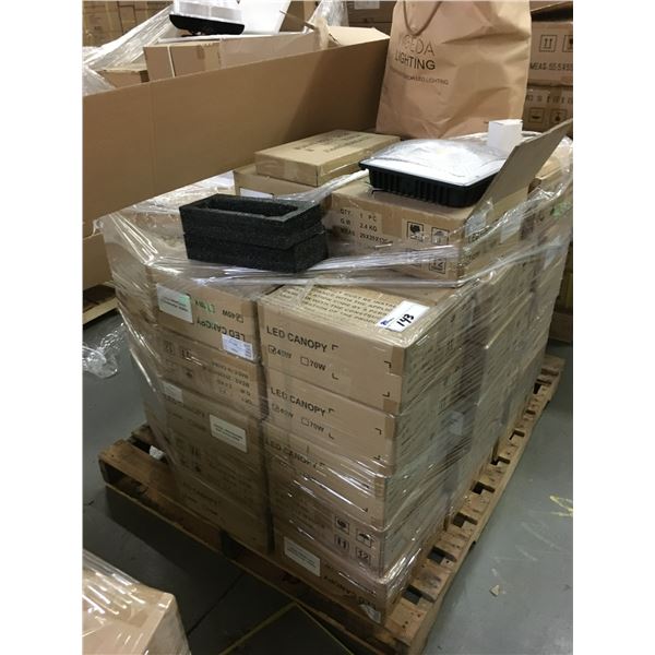 PALLET OF ASSORTED LIGHTING RELATED PRODUCTS: LED CANOPY 45W, LED POWER SUPPLIES, & MORE