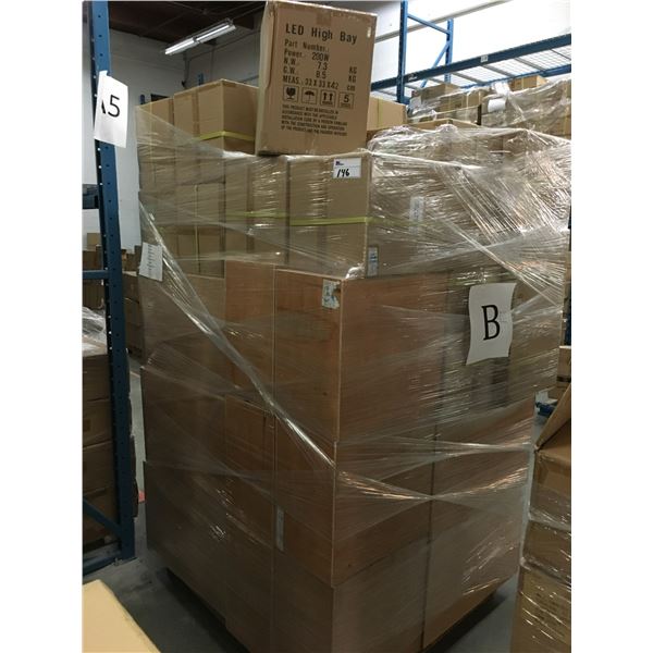 PALLET OF ASSORTED LIGHTING RELATED PRODUCTS: LED HIGH BAY, FLOOD LIGHTS 5000K, & MORE