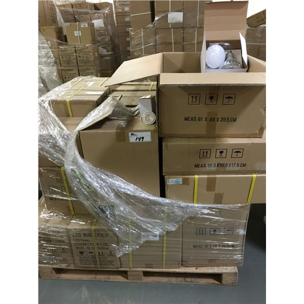 PALLET OF ASSORTED LIGHTING RELATED PRODUCTS: LED WALL PACKS, LED FLOOD LIGHTS 2700K, & MORE