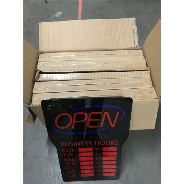 BOX OF 5 NEW LIGHT UP OPEN SIGNS WITH BUSINESS HOURS