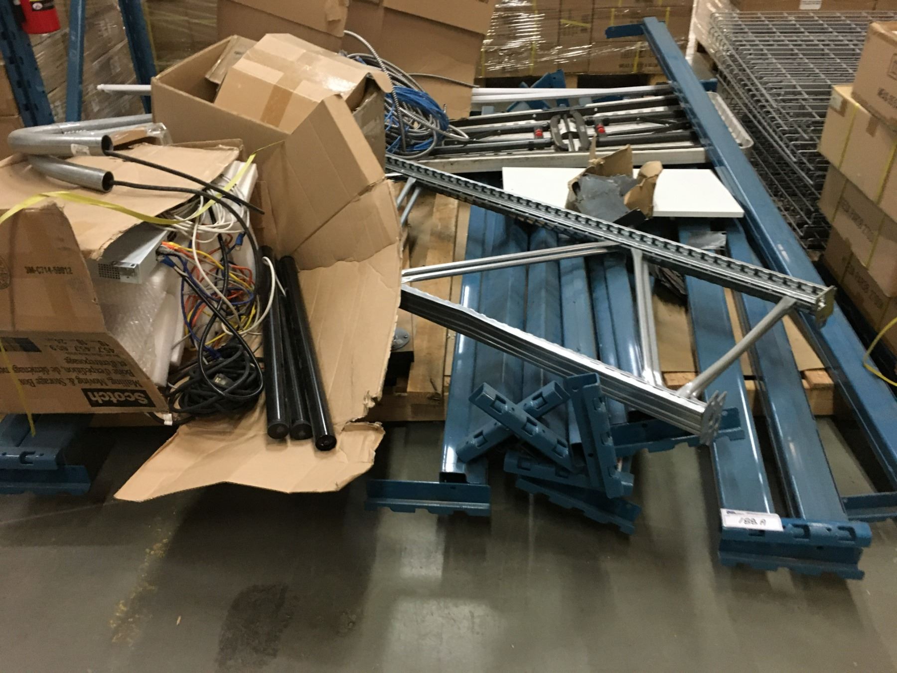 PALLET RACKING BEAMS, MESH DECKING, AND ASSORTED ELECTRICAL