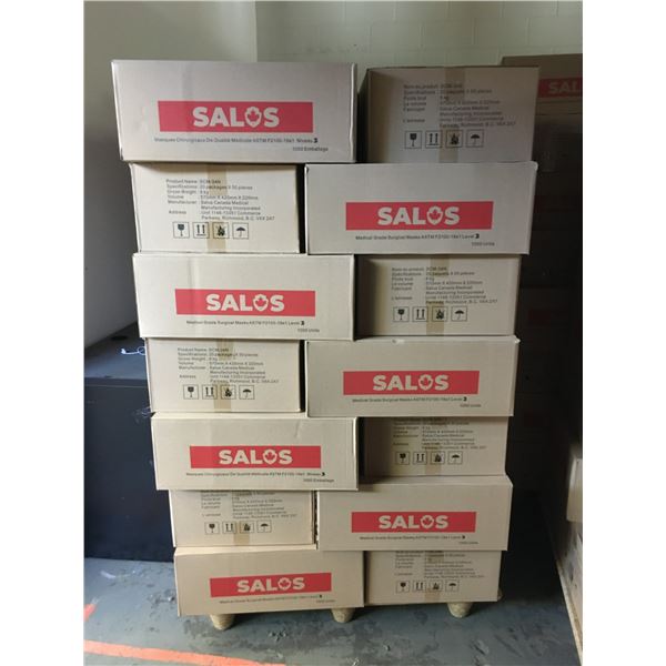 PALLET OF APPROX. 35 BOXES OF NEW SALOS MEDICAL GRADE SURGICAL MASKS