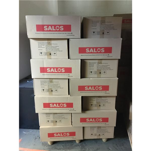 PALLET OF APPROX. 35 BOXES OF NEW SALOS MEDICAL GRADE SURGICAL MASKS