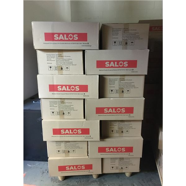 PALLET OF APPROX. 35 BOXES OF NEW SALOS MEDICAL GRADE SURGICAL MASKS