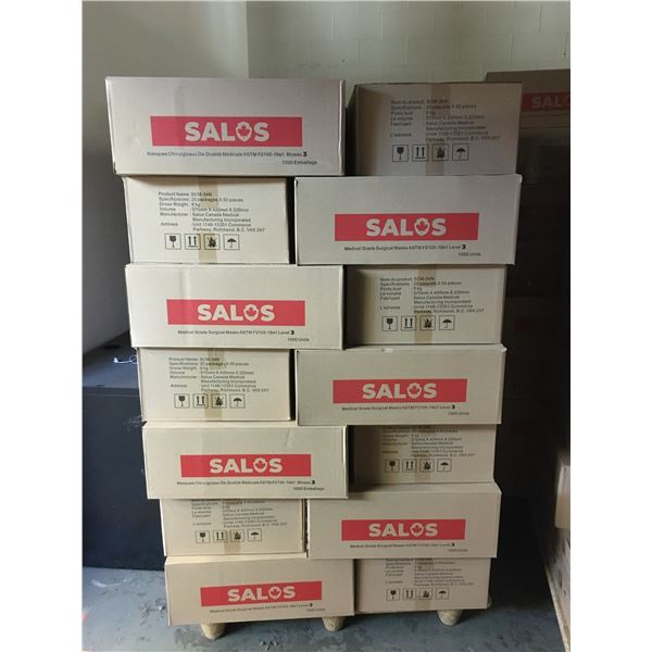 PALLET OF APPROX. 35 BOXES OF NEW SALOS MEDICAL GRADE SURGICAL MASKS