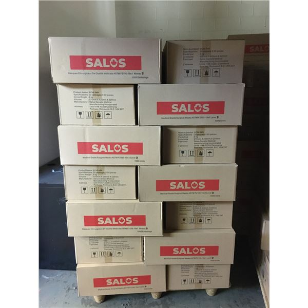 PALLET OF APPROX. 35 BOXES OF NEW SALOS MEDICAL GRADE SURGICAL MASKS