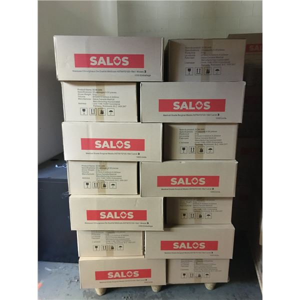 PALLET OF APPROX. 35 BOXES OF NEW SALOS MEDICAL GRADE SURGICAL MASKS