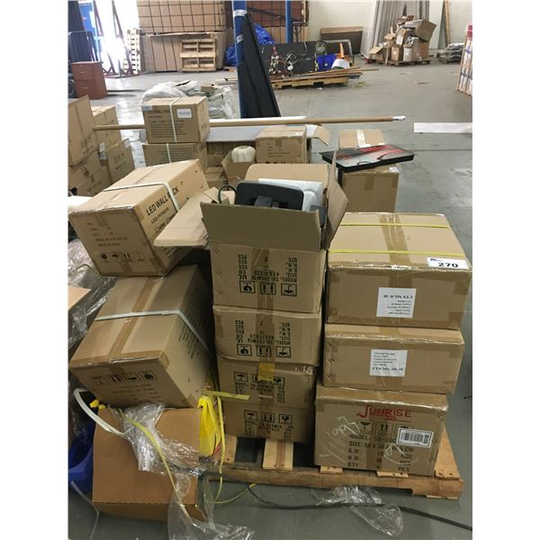 PALLET OF ASSORTED NEW LIGHTS AND RELATED PRODUCTS: LED WALL PACK 75W, UFO HIGH BAY LIGHTS 5000K