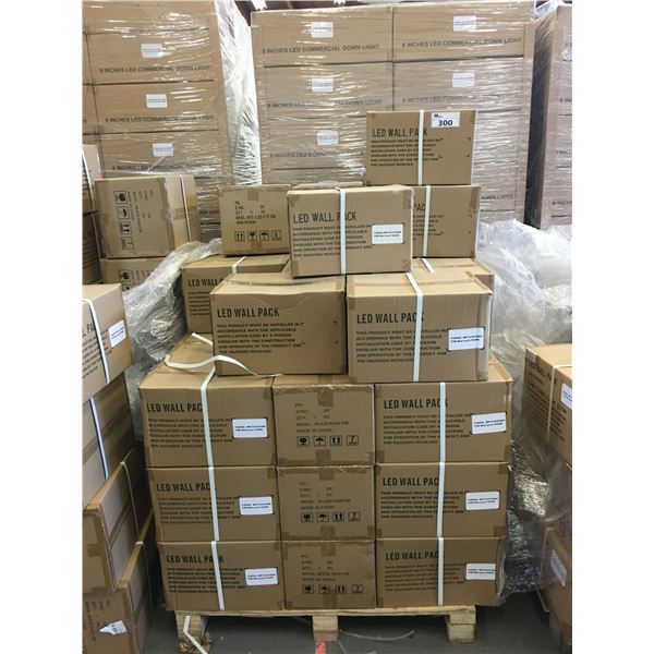 PALLET OF APPROX. 32 NEW BOXES OF LED WALL PACKS LIGHTS ASSORTED WATTS 5000K