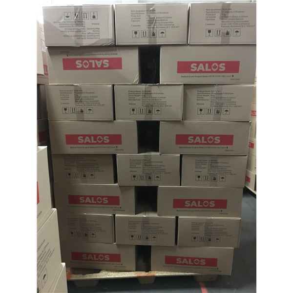 PALLET OF APPROX. 40 BOXES OF NEW SALOS MEDICAL GRADE SURGICAL MASKS