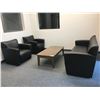 Image 2 : 3PC BLACK LEATHERETTE SOFA & 2 CHAIRS WITH COFFEE TABLE (MINOR WEAR ON SOFA/CHAIRS LOOK GOOD)