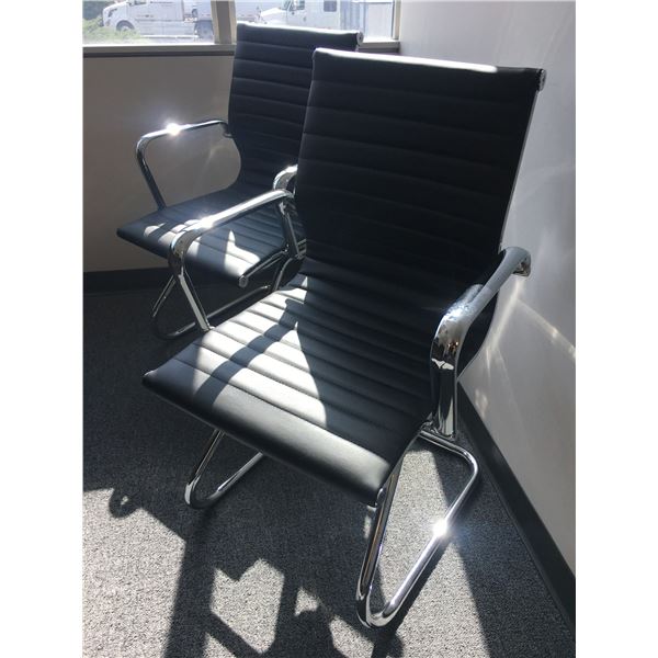 PAIR CHROME & BLACK OFFICE CLIENT CHAIRS