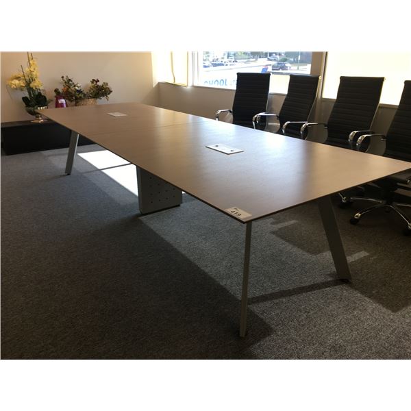 MODERN CONTEMPORARY MOCHA & GREY BOARDROOM CONFERENCE TABLE (APPROX.12' X 4')