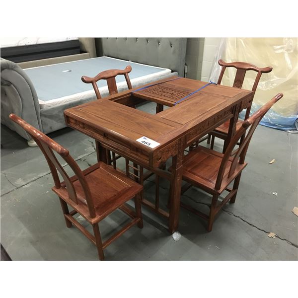 SOLID ROSEWOOD SMALL TEA TABLE WITH 4 MATCHING CHAIRS