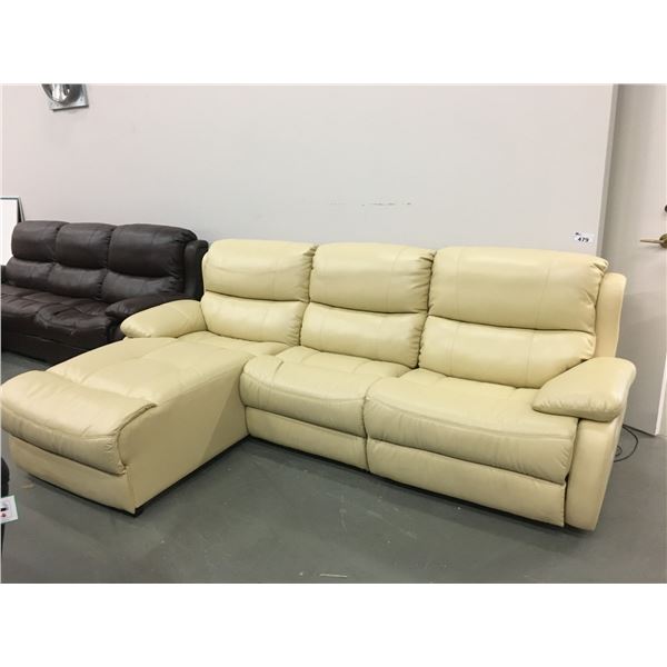 NEW WHITE LEATHER SECTIONAL SOFA WITH POWER RECLINER