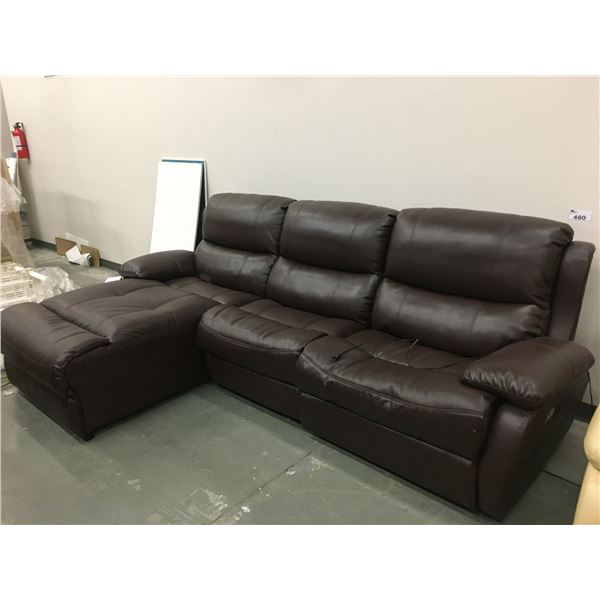 NEW BROWN LEATHER SECTIONAL SOFA WITH POWER RECLINER