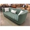 Image 2 : NEW GREEN FABRIC UPHOLSTERED ELEGANT SOFA WITH 3 THROW CUSHIONS
