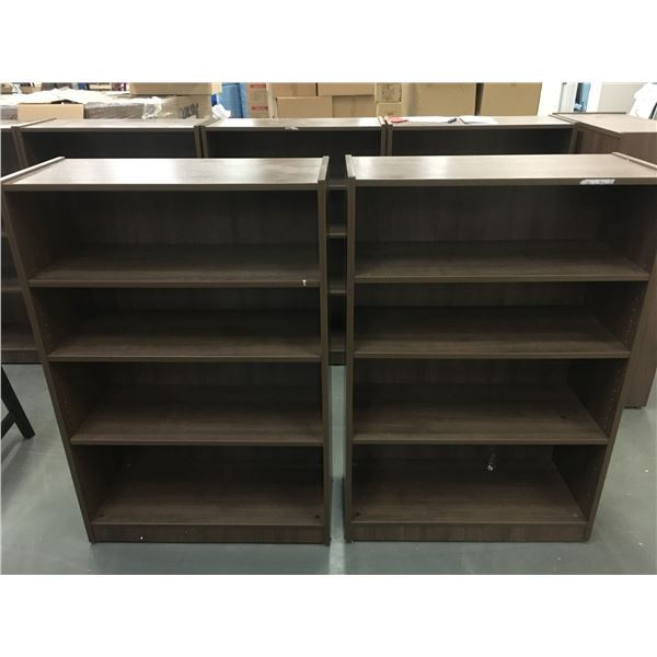 2 MOCHA BROWN FINISH BOOKSHELVES (APPROX. 4' TALL)