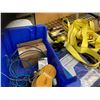Image 2 : PALLET OF ASSORTED MISC. ITEMS: HEAVY TIE DOWN STRAPPING, GARDEN HOSE, STEEL POST, WOODEN