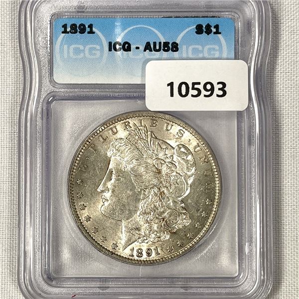 1891 Morgan Silver Dollar ICG-AU58