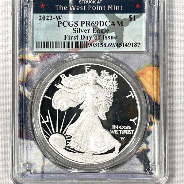 2022-W Silver Eagle PCGS-PR69 DCAM, 1st Day Issue