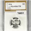 1916 Mercury Silver Dime PGA-MS66 FSB