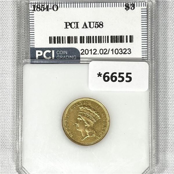 1854-O $3 Gold Piece PCI-AU58