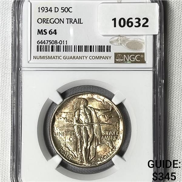 1934-D Oregon Trail Half Dollar NGC-MS64