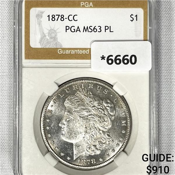 1878-CC Morgan Silver Dollar PGA-MS63 PL