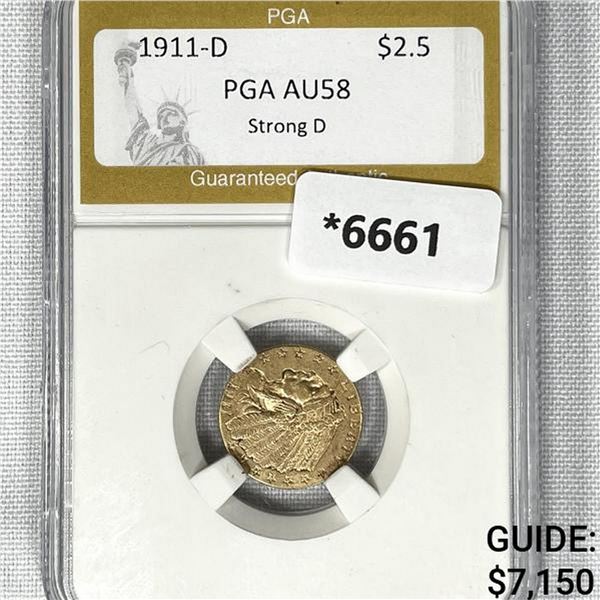 1911-D $2.50 Gold Quarter Eagle PGA-AU58 Strong D