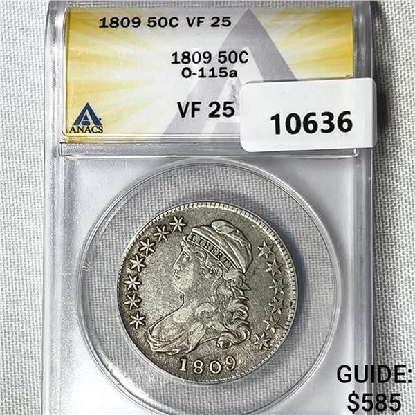 1809 Capped Bust Half Dollar ANACS-VF25 O-115a