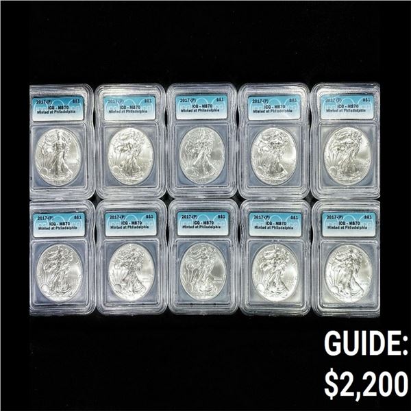 (10) 2017 American Silver Eagle ICG-MS70 RARE P