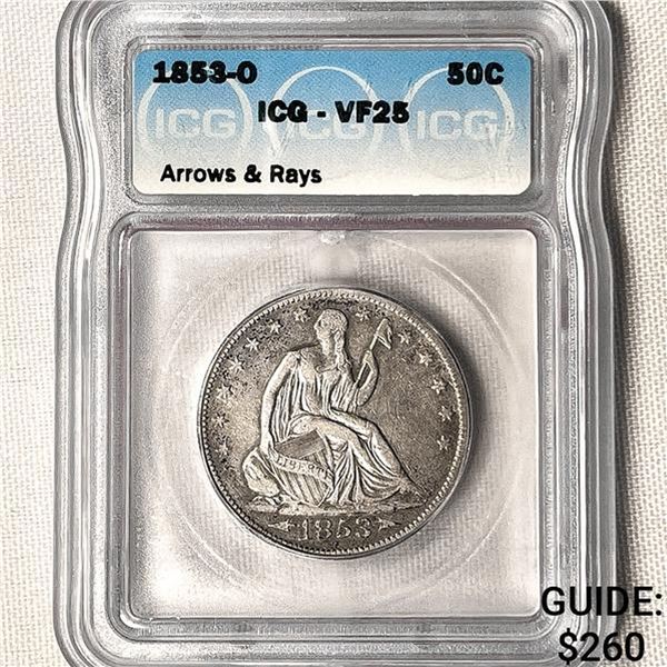 1853 Seated Liberty Half Dollar ICG-VF25 Arrows &