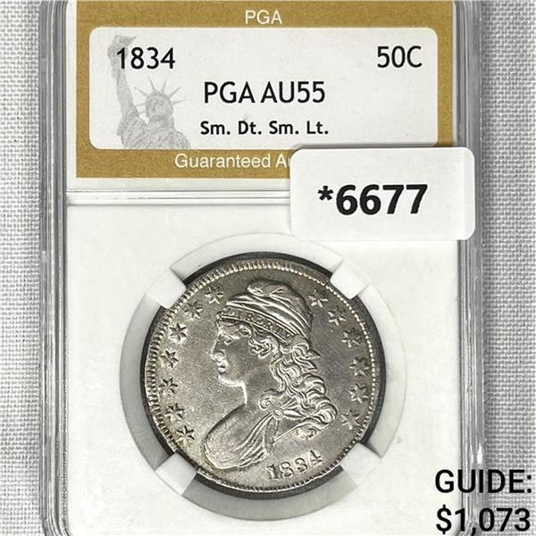 1834 Capped Bust Half Dollar PGA-AU55 Sm Dt, Sm