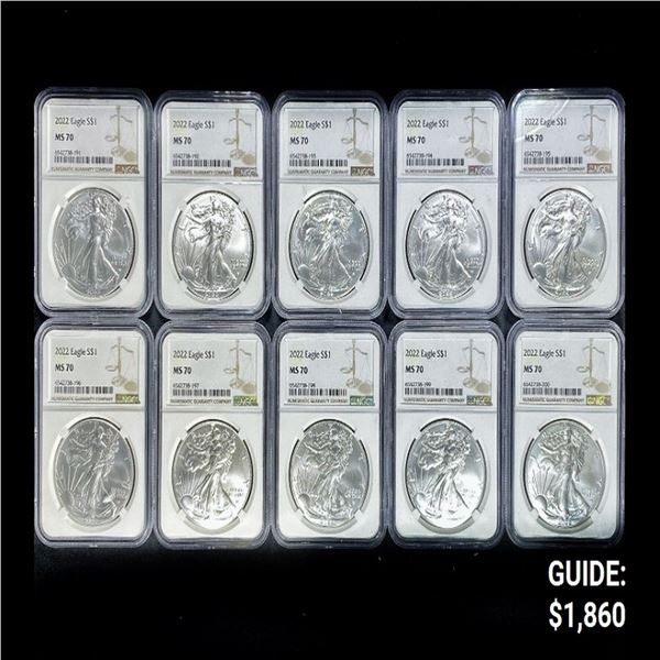 (10) 2022 American Silver Eagles NGC - MS70