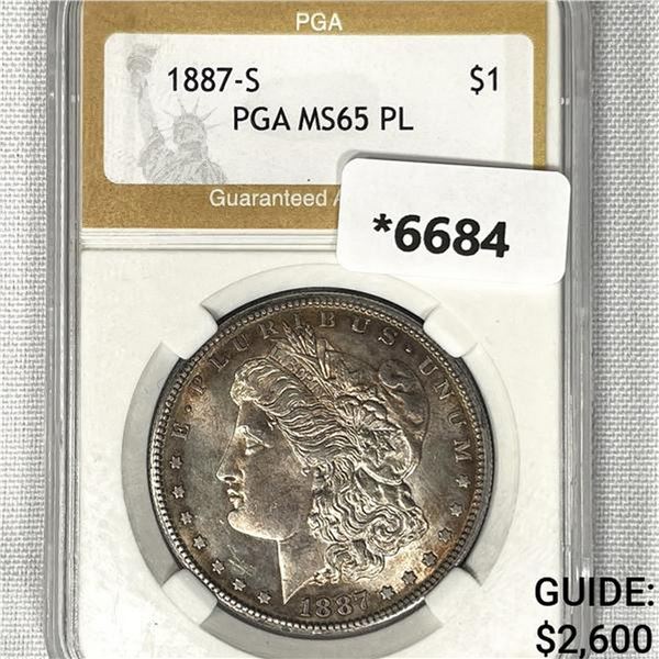 1887-S Morgan Silver Dollar PGA-MS65 PL