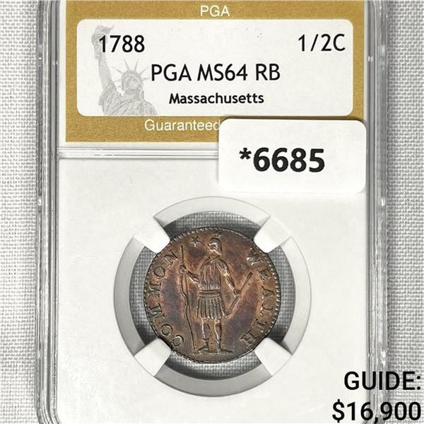 1788 Half Cent Token Massachusettes PGA-MS64 RB