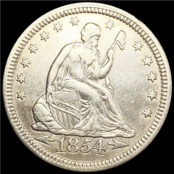 1854 'Arrows' Seated Liberty Quarter NEARLY