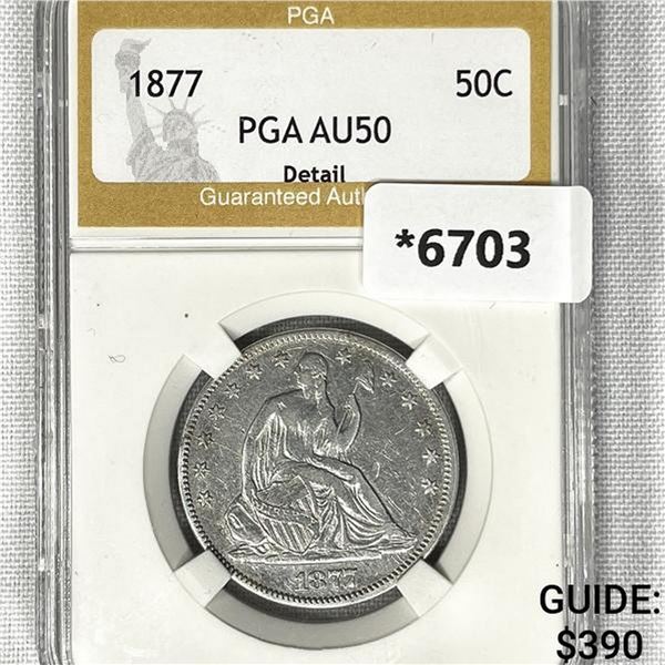 1877 Seated Liberty Half Dollar PGA-AU50 Detail