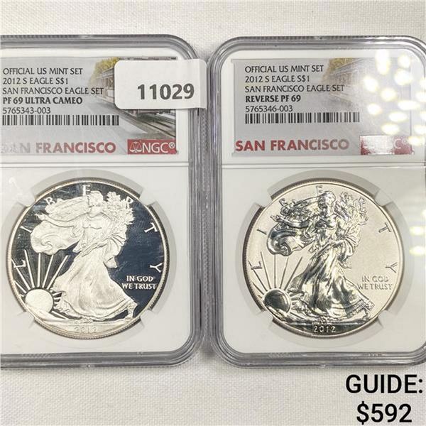 2012-S Set (2) Silver Eagle NGC-PF69 1 UC, 1 Rev