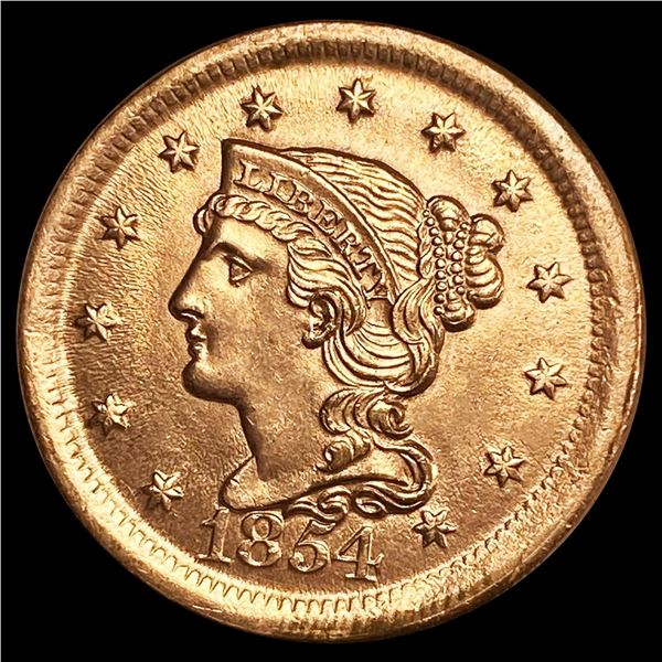 1854 RD Braided Hair Large Cent UNCIRCULATED