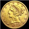Image 1 : 1880 $5 Gold Half Eagle ABOUT UNCIRCULATED