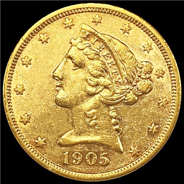 1905-S $5 Gold Half Eagle CLOSELY UNCIRCULATED