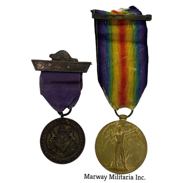 WW1 Welcome Home Medal with Victory Medal Orillia Ont 116th BTTN
