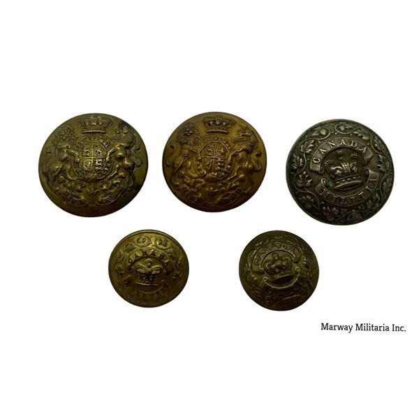 Lot of 5, Early Pre 1902 Canadian Militia Uniform Buttons